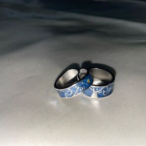 Blue and Silver Patterned Rings